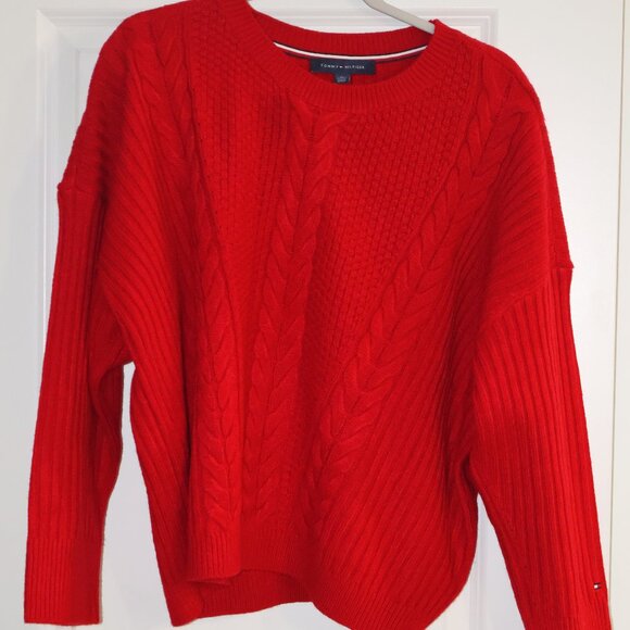 Tommy Hilfiger Cable Knit Crewneck Sweater Red XL - Picture 3 of 7